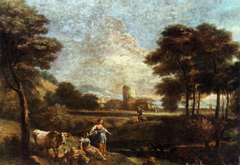 ZAIS, Giuseppe Landscape with Shepherds and Fishermen Norge oil painting art